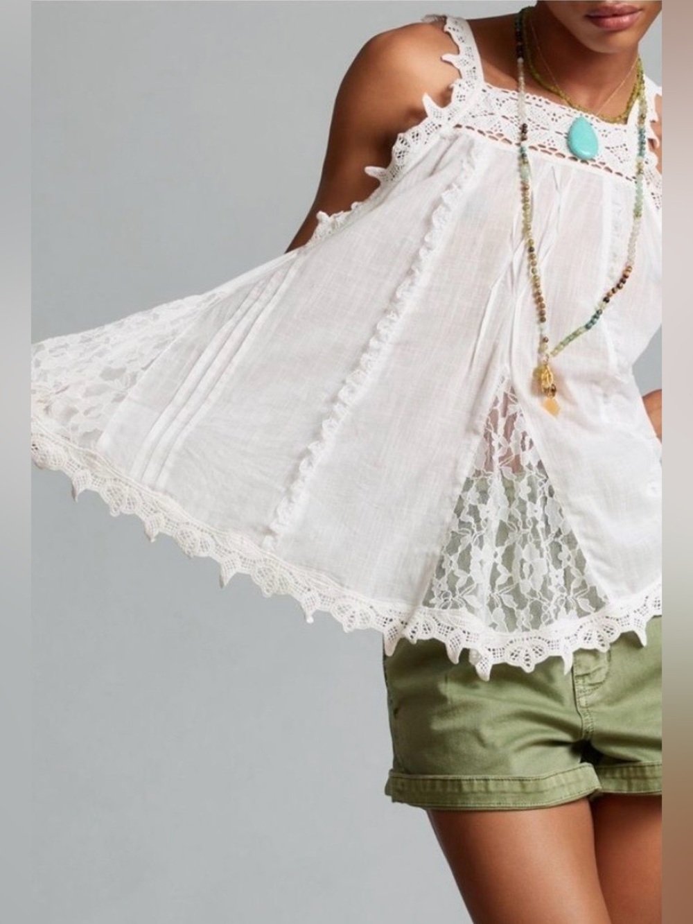 Anthropologie lace crochet trim swing tank BEAUTIFUL